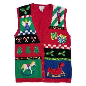 Vintage Winter Holiday Knit Vest Knitted by Hand Talbots Christmas Size Large